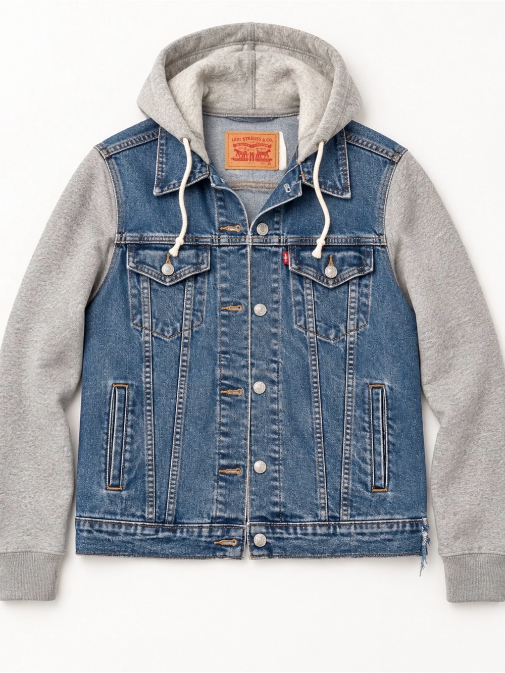Levi's Blue Denim Jacket with Gray Hooded Sleeves